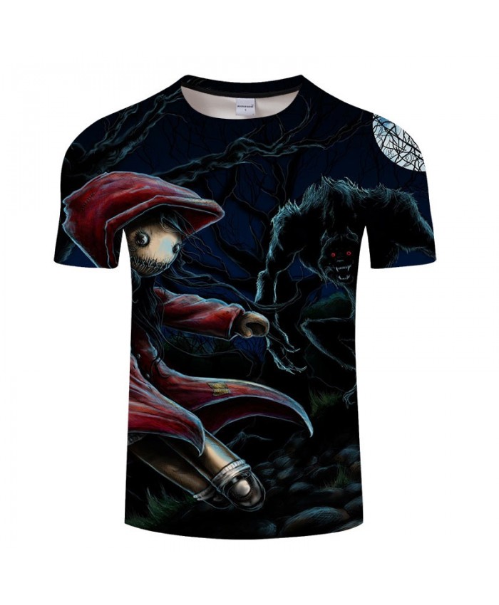 3D Little Red Riding Hood And Black Monster Men tshirt Crossfit Shirt Casual Summer Short Sleeve Male tshirt Men
