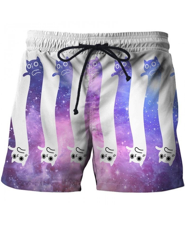 3D Print Men Purple White Cat Shorts Casual Cool Elastic Waist Men Stone Printed Beach Shorts Male Fitness Shorts