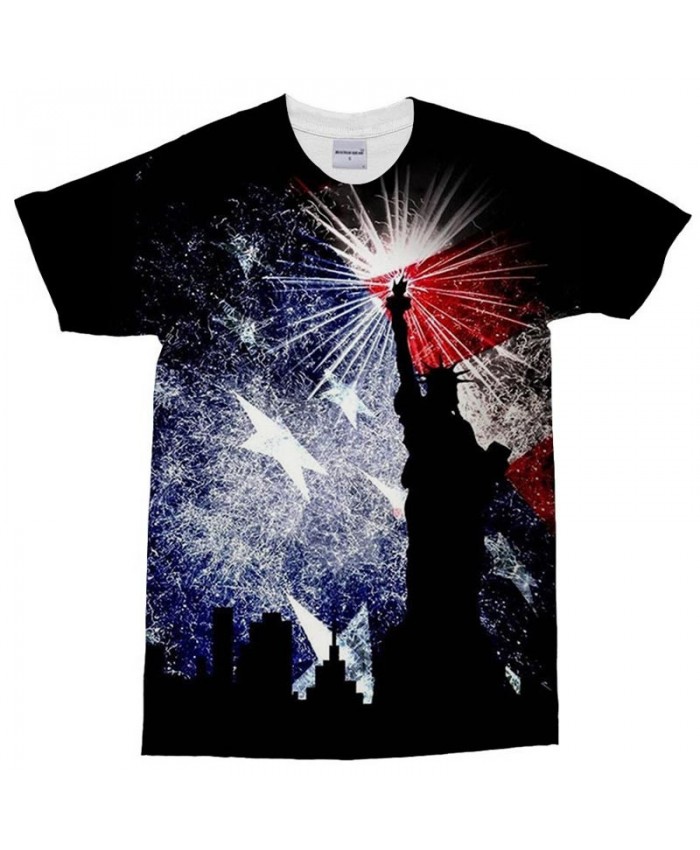 3D Print White Fireworks T Shirt Men tshirt Summer Casual Slim Men Short Sleeve Men T Shirts Tops&Tee USA Flag