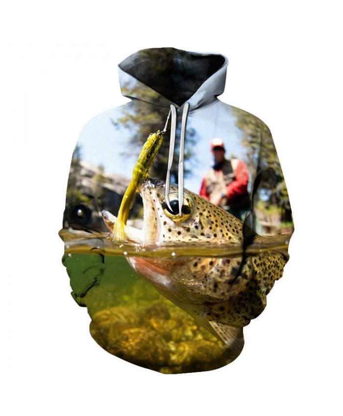 3D Printed Fish Eating Food Pullover Sweatshirt Clothing for Men Custom Pullover Hoodie Casual Hoodies Men 2021