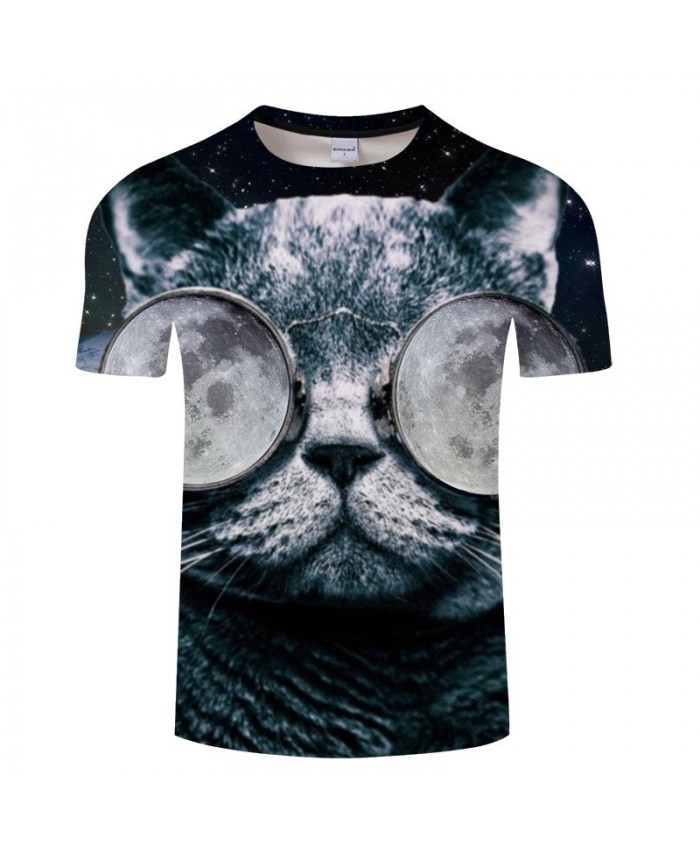 3D Printed Wearing Ice Glasses Cat Men tshirt Crossfit Shirt Casual Summer Short Sleeve Male tshirt Brand O-neck Men