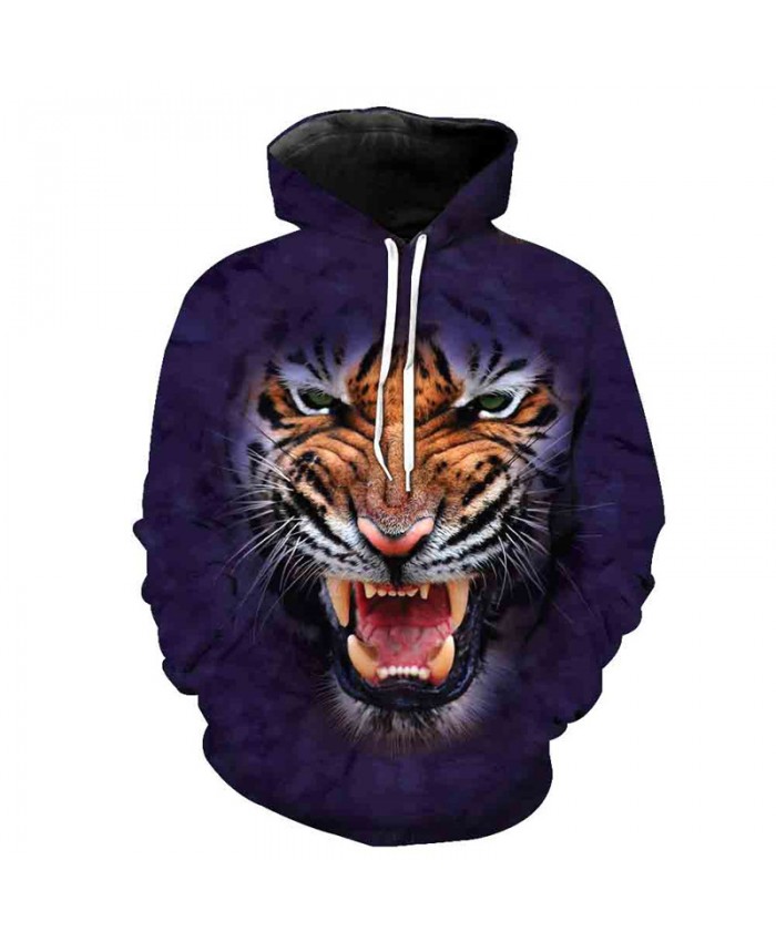 3D Roar Tiger Fashion Purple Hooded Sweatshirts Casual Hoodie Autumn Tracksuit Pullover Hooded Sweatshirt