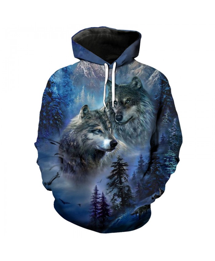 3D Snow Mountain Forest Wolf Print Fashion Pullovers Streetwear Hooded Sweatshirt Men Women Casual Pullover Sportswear