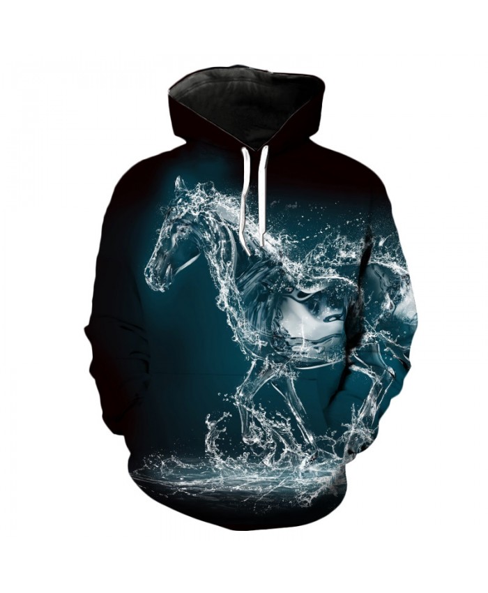 3D Water Horse Cool Hoodie Personality Casual Hoodie Autumn Tracksuit Pullover Hooded Sweatshirt