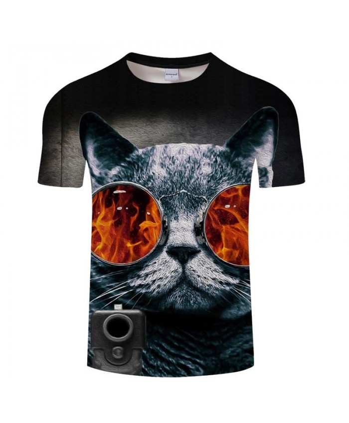 3D Wearing A Raging Fire Glasses Cat Men tshirt Crossfit Shirt Casual Summer Short Sleeve Male tshirt Brand Men