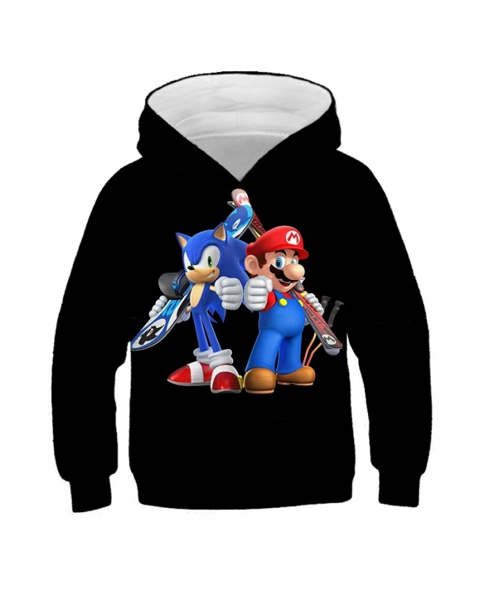 3D Print Mario Super Sonic The Hedgehog Child Hoodie For Teen Girls Funny Long Coat Cartoon Kids Clothes Pullover Sweatshirt