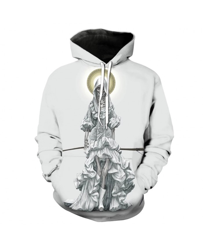 Grey Stone Statue White Hooded Sweatshirt Cool 3D Hoodie