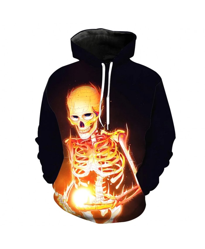 Flame ball gold skull print fashion 3D skull hoodie