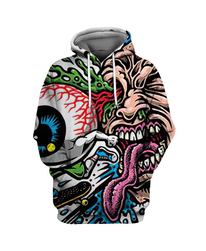 Green eyeball and long tongue graffiti monster print fun 3D hooded sweatshirts
