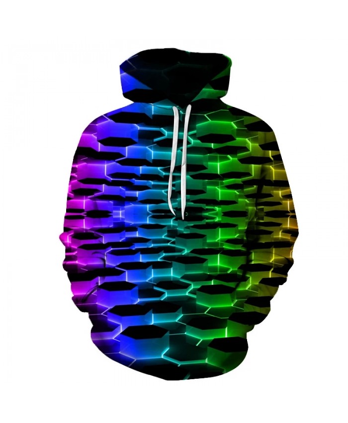 Colorful hole pattern 3D printing men's hooded sweatshirt autumn and winter fashion hole hoodie pullover hoodie