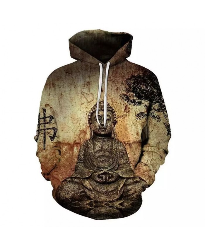 Mottled stone wall ancient Buddha print cool 3D sweatshirt