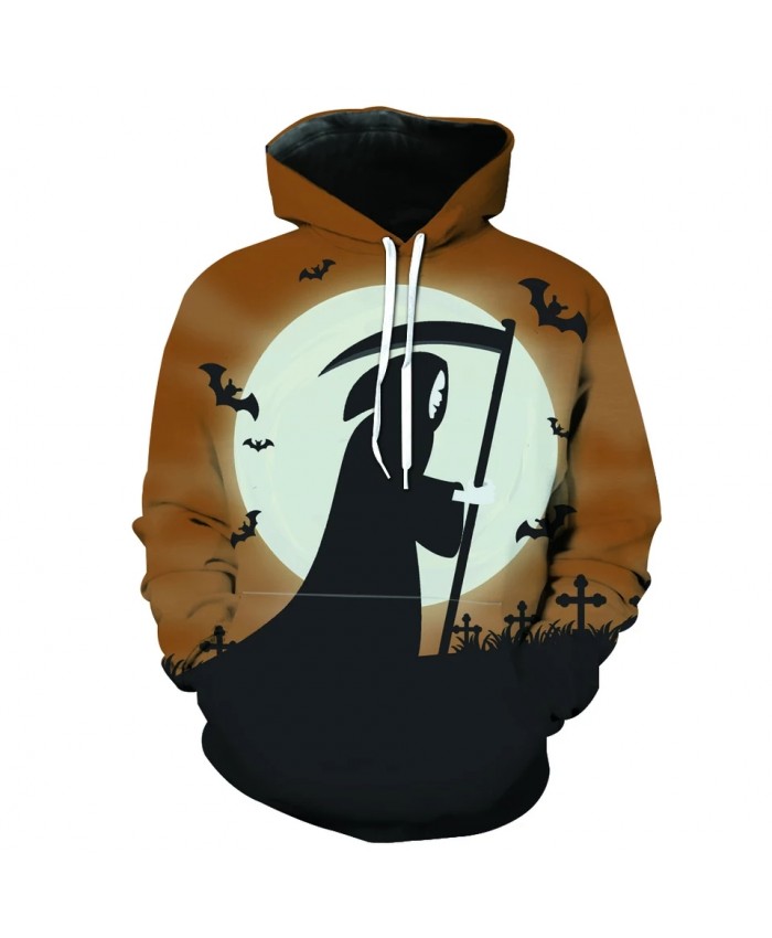 Men's Fashion 3D Hoodie Yellow sky white moon bat grim reaper print sweatshirts