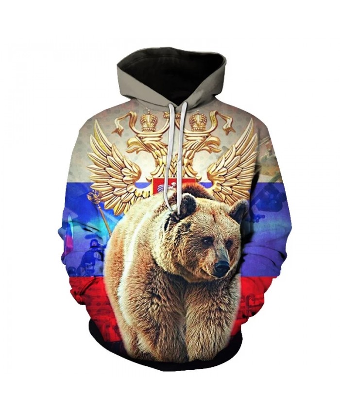 2021 Autumn And Winter Retro Bear 3d Printing Men's Hoodie Russian Flag Sweatshirt Children Long-Sleeved Pullover Casual Coat