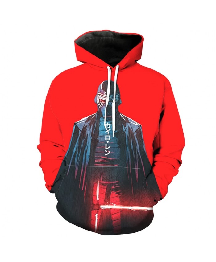 Red Casual Hoodie Robot Print Fun 3D Pullover