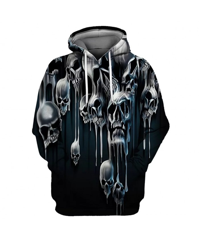 Black cave horror skull print fun 3D men's fashion hoodies