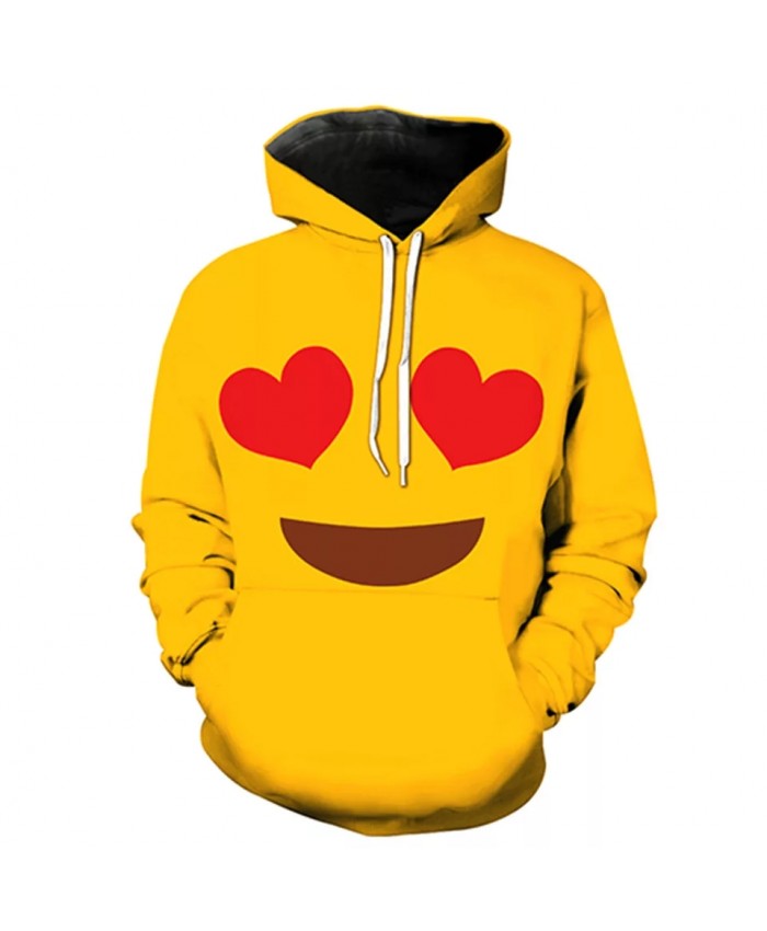 Red love eyes smile pattern yellow casual hooded sweatshirts