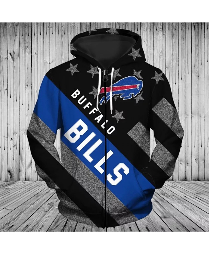 Buffalo Fashionable American Football Bills Zipper hoodies Black flag blue bull print fashion sweatshirts 2