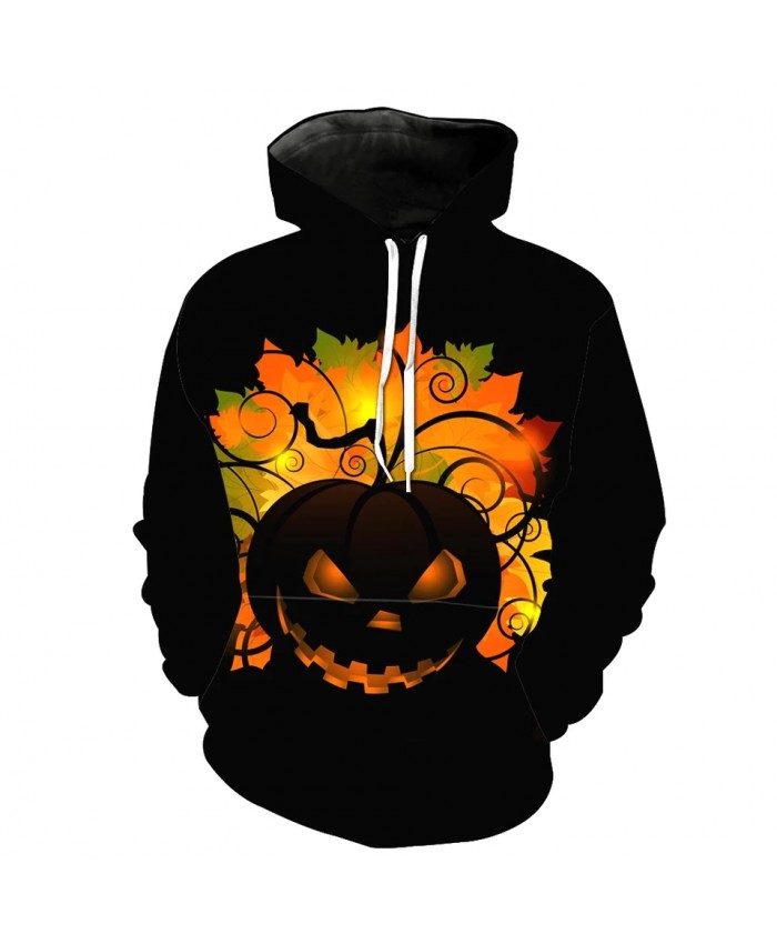 Green Orange Maple Leaf Pumpkin Lantern Print Fun Halloween Casual 3D Hooded Sweatshirts