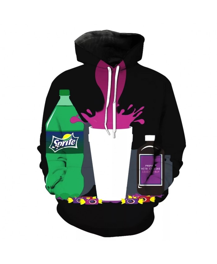 Purple drink print Cool 3D Black Casual Hooded Sweatshirts