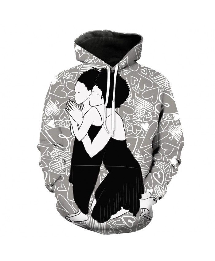 Men's Fashion 3D Hoodie Graffiti love mother and daughter print casual Sweatshirt