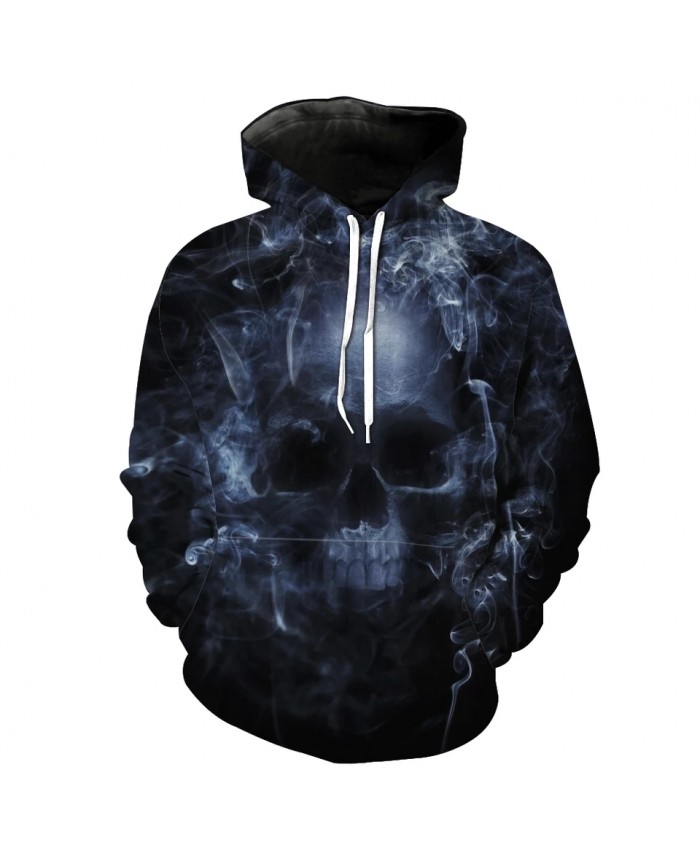 Men's Fashion 3D Hoodie Blue smoke metal skull Print Sweatshirt