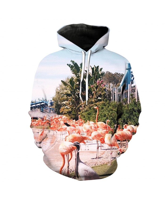 Animal World Flamingo Print 3D Men's Casual Hoodie
