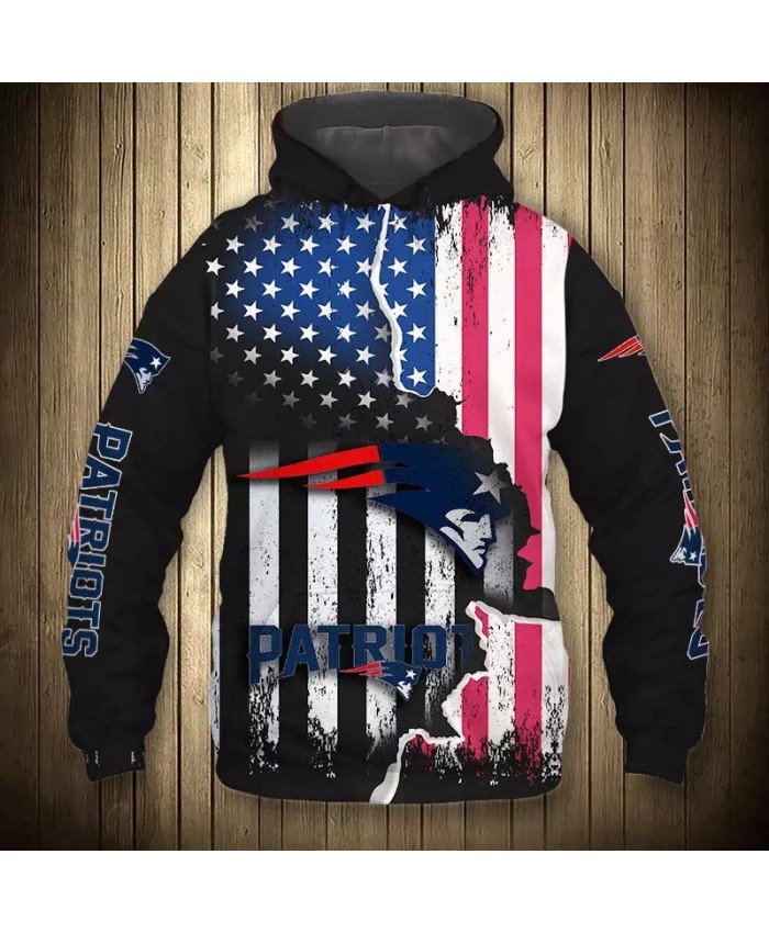 New England fashion cool Football 3d hoodies sportswear Black Stars and Stripes Cartoon Pattern Print Patriots sweatshirt