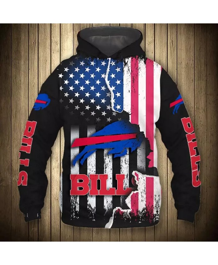 Buffalo fashion cool Football 3d hoodies sportswear Black american flag blue bull print Bills sweatshirt