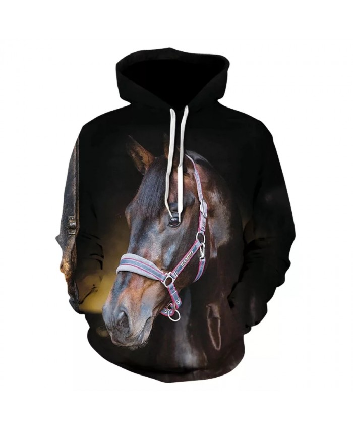 Cool men's animal casual long sleeve hooded sweatshirt 2021 stylish personality horse head animal print hoodie