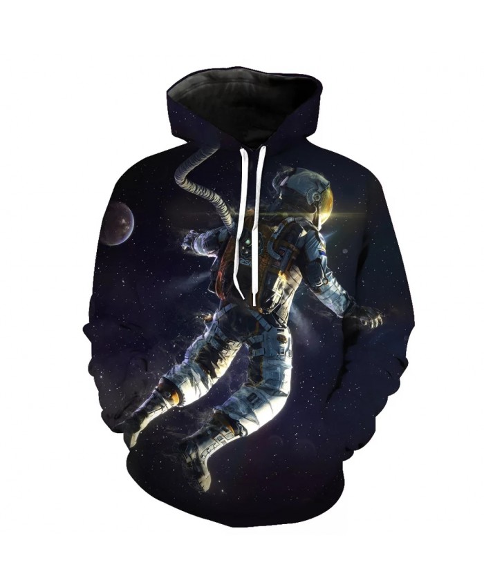 Inky black spacewalk astronaut print fun 3D hooded sweatshirt