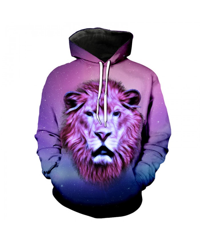 Abstract Lines Purple Lion Print Neutral Hooded Sweatshirt Casual Hoodie Autumn Tracksuit Pullover Hooded Sweatshirt