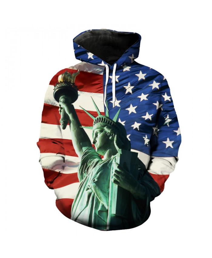 American Flag Statue of Liberty Print Hooded Sweatshirt Men Women Pullover  Casual Hoodie Autumn Tracksuit Pullover Hooded Sweatshirt