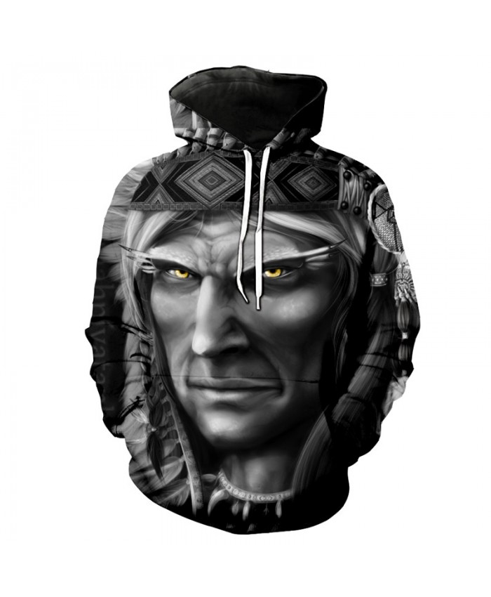 American Indian Face Portrait Print Casual Hoodie Sweatshirt