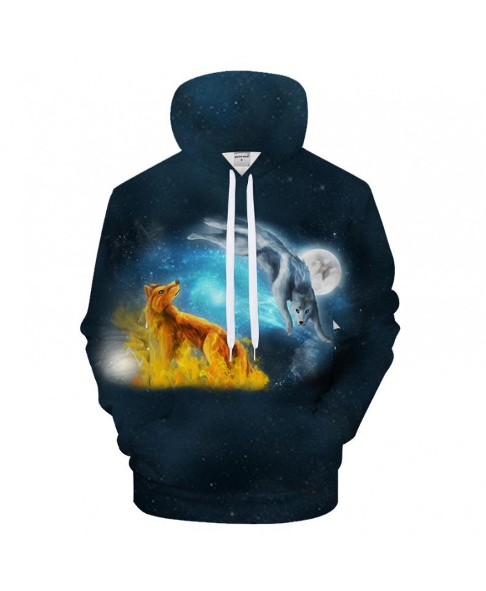 Animal Hoodies Golden Wolf Hoody 3D Men Hoodie Streatwear Pullover Galaxy Tracksuit Casual Sweatshirt Moon Drop Ship