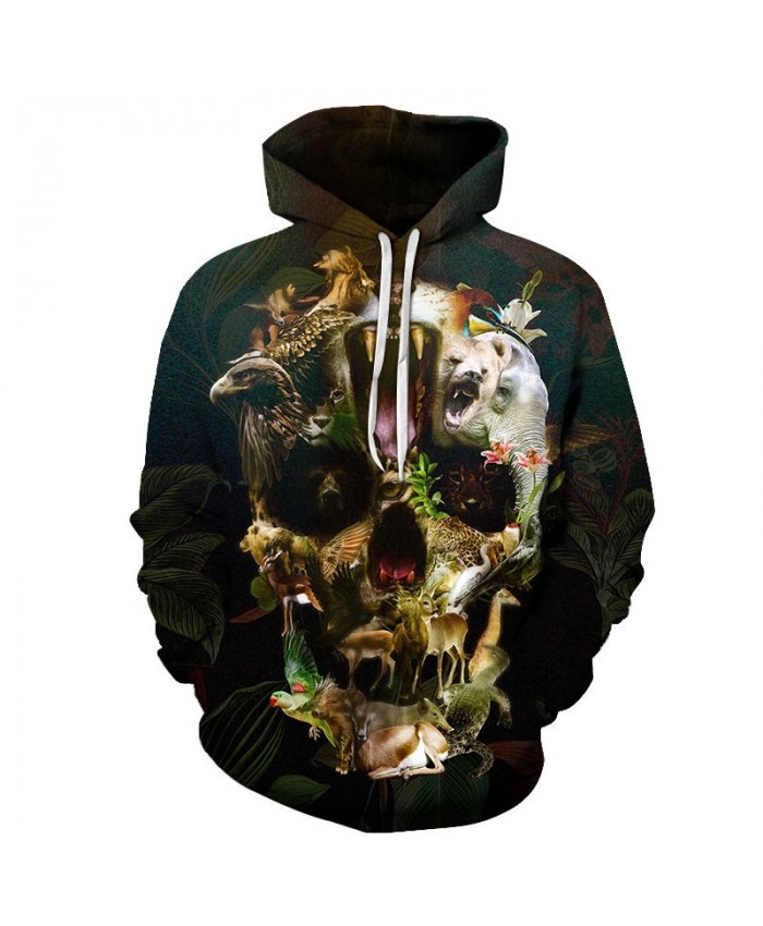 Animal Skull By ALI Artist Unisex Hoodie 3D Print Sweatshirts Pullover Harajuku Mens Hoody Casual Streetwear Autumn Male Coat
