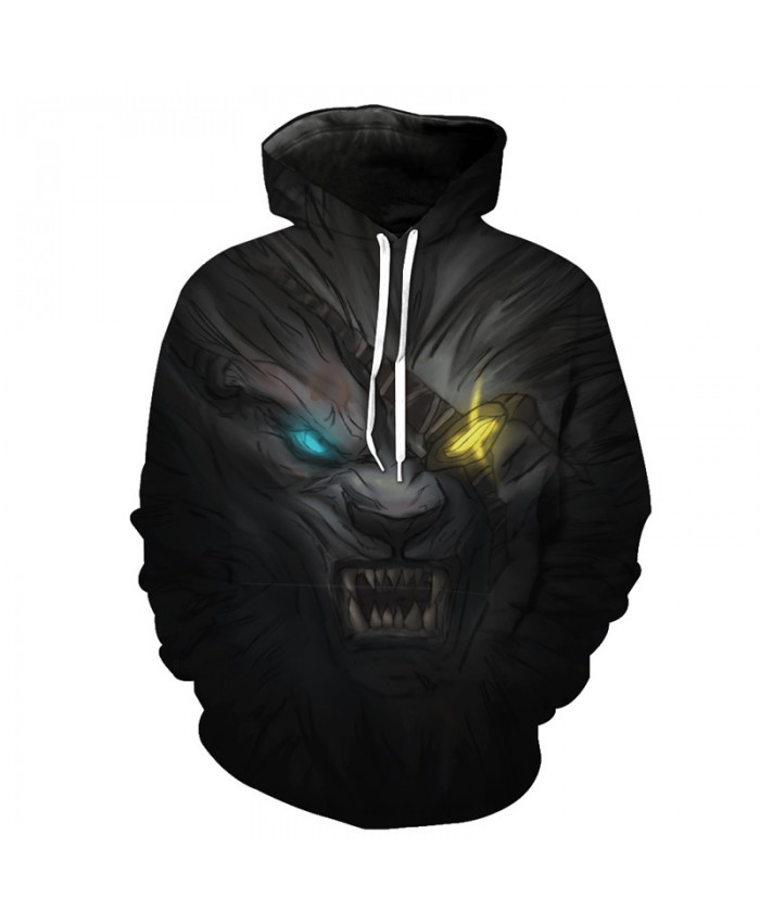Anime Roaring One-eyed Wolf Cool Hooded Sweatshirt Casual Pullover Men Women Casual Pullover Sportswear