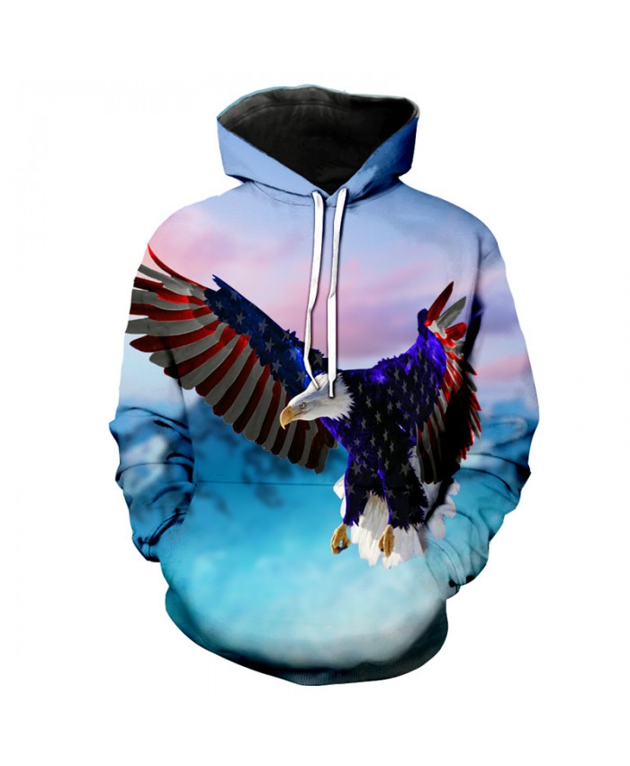 Autumn Hoodies American Flag Wings Fly Eagle Neutral Pullover Casual Hoodie Autumn Tracksuit Pullover Hooded Sweatshirt