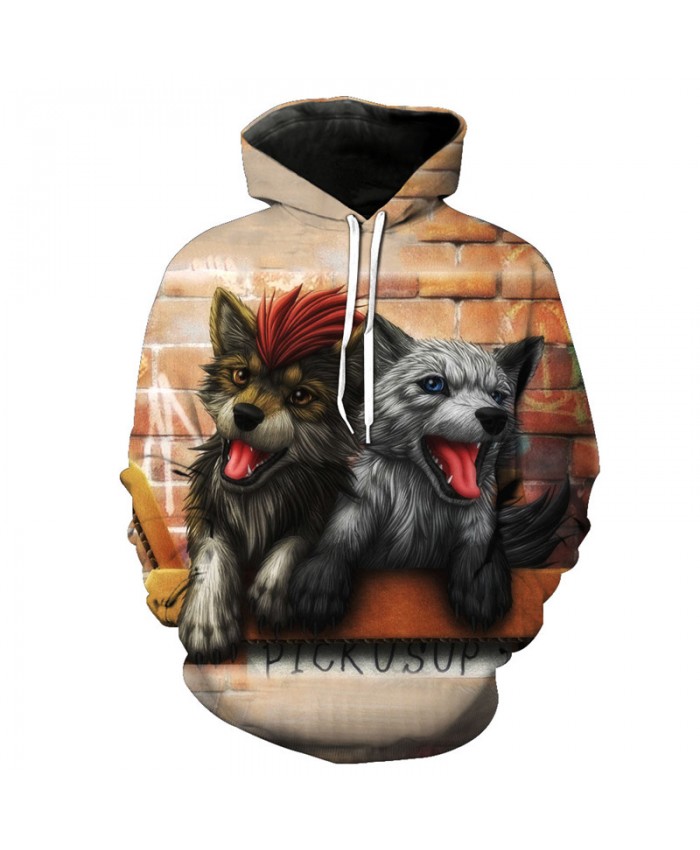 Autumn Pullover Cute Two Brothers Hooded Sweatshirts Wolf Hoodies Men Women Casual Pullover Sportswear