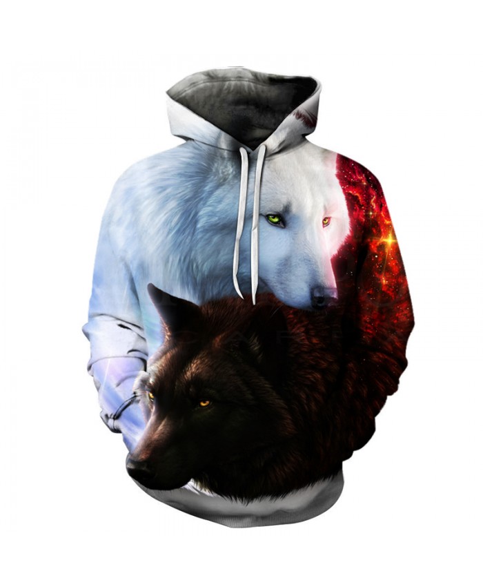 Black and white Wolf Snuggle Fashion Hooded Sweatshirt Men Women Casual Pullover Sportswear