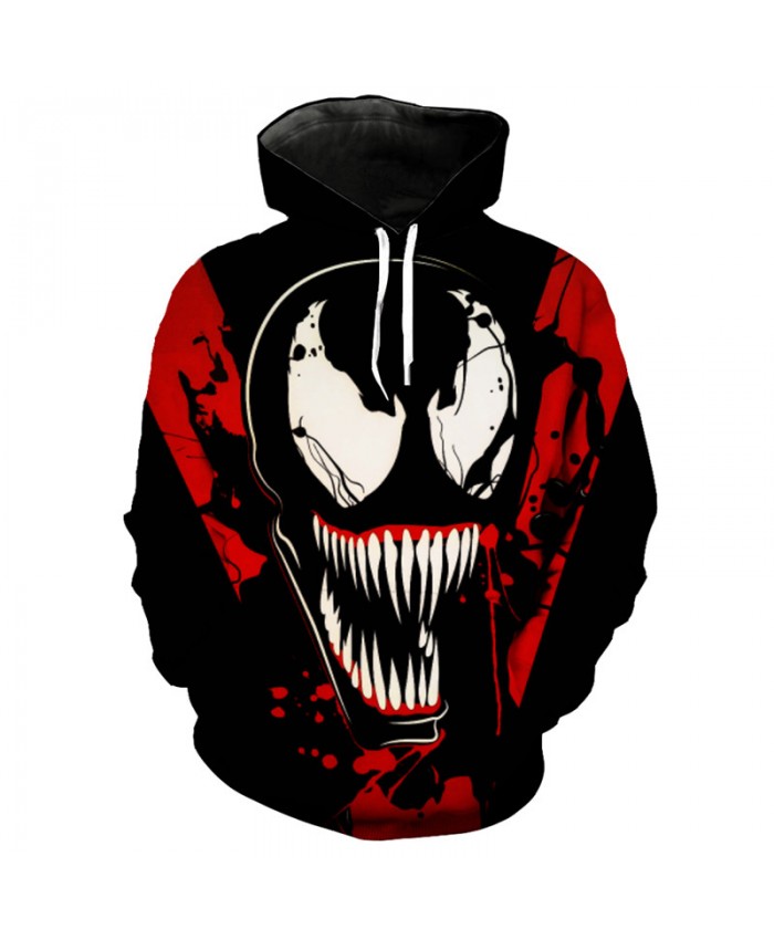 Blood color dark hero venom printing cool 3D hooded pullover hip hop streetwear
