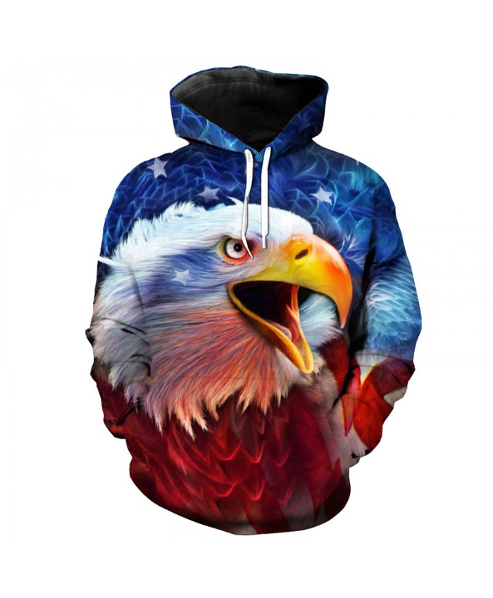 Blue Barking Eagle Print Fashion Men's Hooded Pullover Sportswear Casual Hoodie Autumn Tracksuit Pullover Hooded Sweatshirt