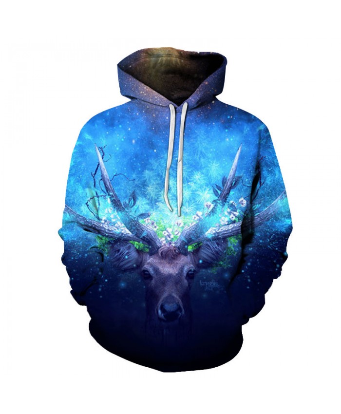 Blue Deer 3D Print Hoodies Men Hoody Harajuku Hoodie Streatwear Sweatshirt Tracksuit Pullover Coat Hip Hop Dropship