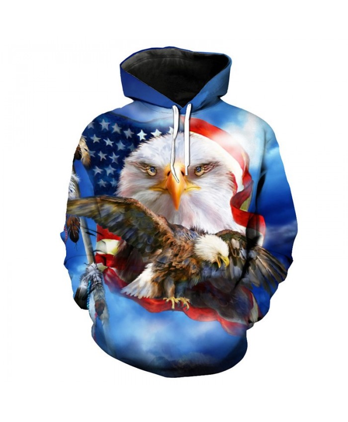 Blue Hooded Sweatshirt Eagle Flag Print Fashion Hoodie Sweatshirt Casual Hoodie Autumn Tracksuit Pullover Hooded Sweatshirt