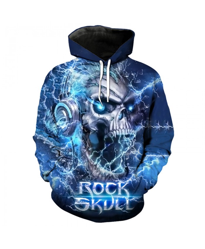 Blue Lightning DJ skull Printed Fashion Hooded Sweatshirt Cool Pullover Tracksuit Pullover Hooded Sweatshirt