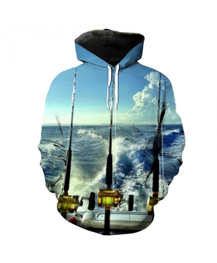 Blue Sky Ocean Fish Series Fashion Hooded Pullover Casual Sweatshirt Men Women Casual Pullover Sportswear