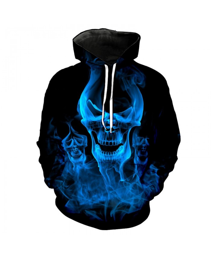 Blue Smoke Skull Casual Cool Hooded Sweatshirt Tracksuit Pullover Hooded Sweatshirt