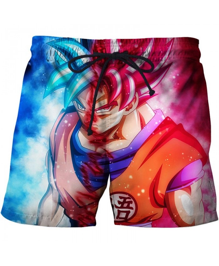 Blue-red Hair Dragon Ball Men Anime 3D Stone Printed Beach Short Casual Male Summer Quick Dry Breathable Board Short