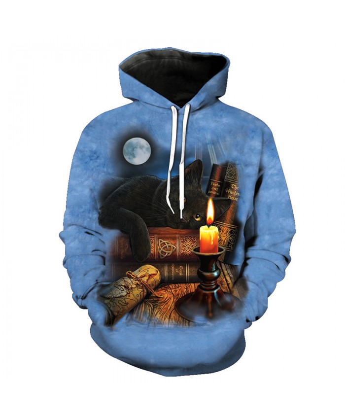 Bookcase Black Scholar Cat Fashion Hooded Sweatshirt Autumn Pullover Casual Hoodie Autumn Tracksuit Pullover Hooded Sweatshirt
