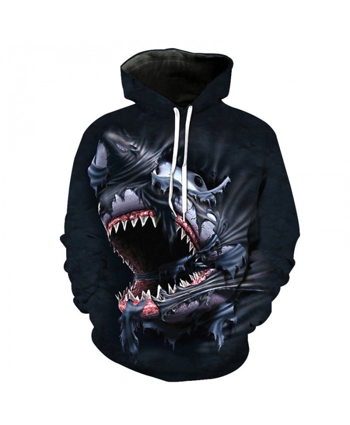 Break Blockade Violent Terror Big White Shark Fashion Hooded Sweatshirt Cool Fall Pullover