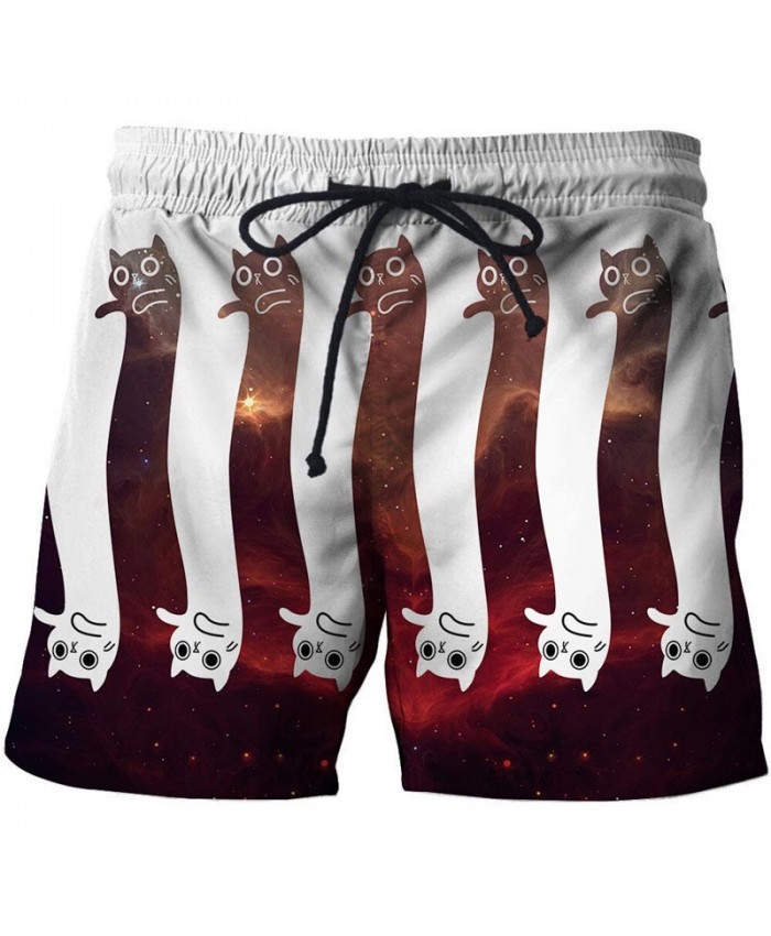 Brown-white Cat 3D Print Men Shorts Casual Cool Elastic Waist Men Stone Printed Beach Shorts Male Fitness Shorts